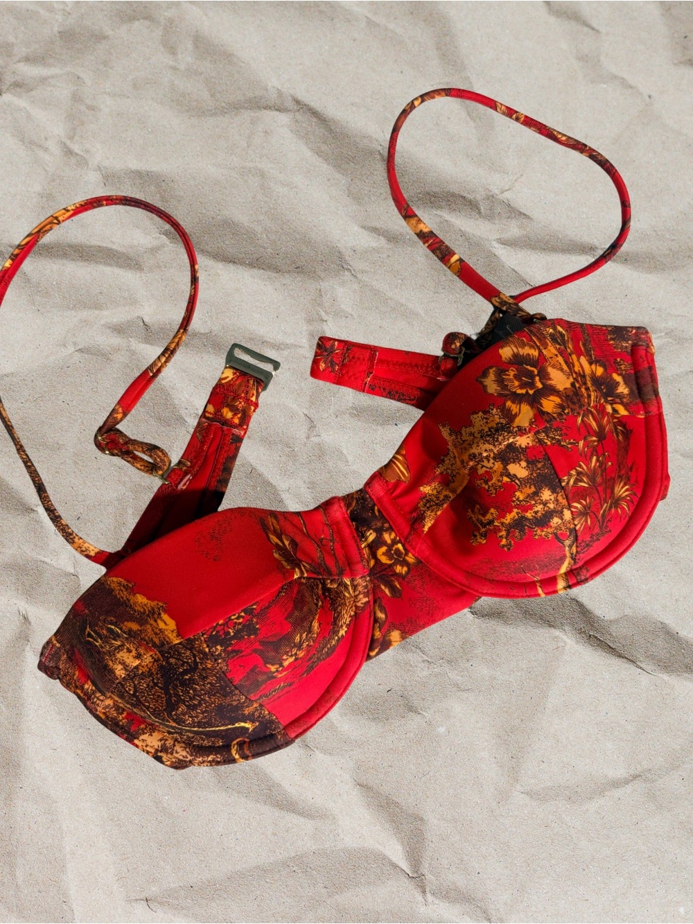 L’AGENCE Red Toile Floral Underwire Bikini Top XS
